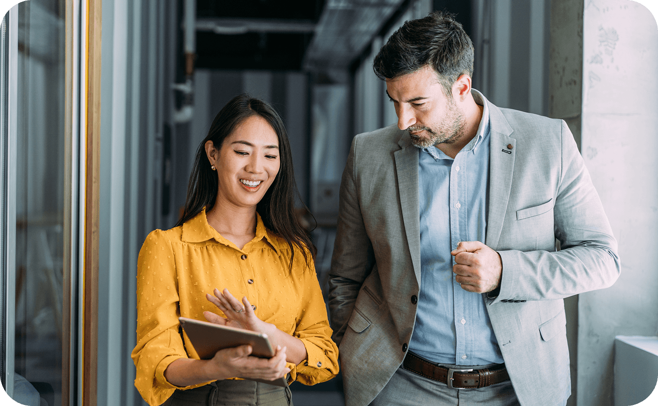 Image of a man and woman talking