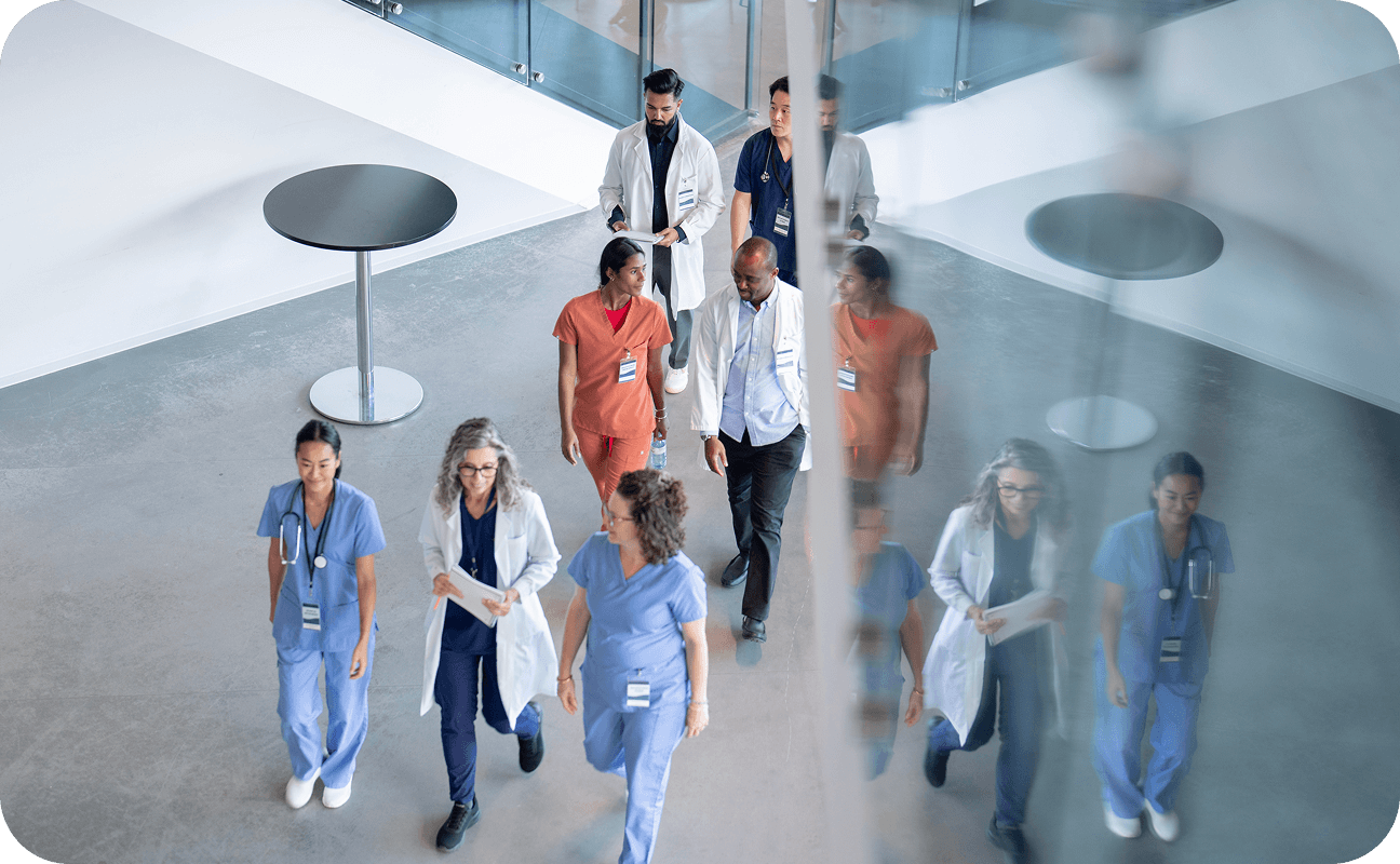 Image of people walking in a medical building